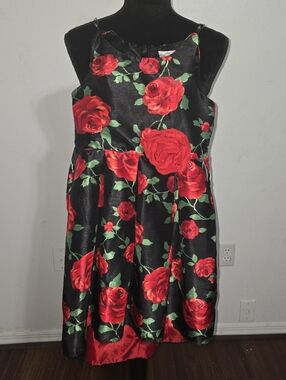 Black Dress with Red Rose Print